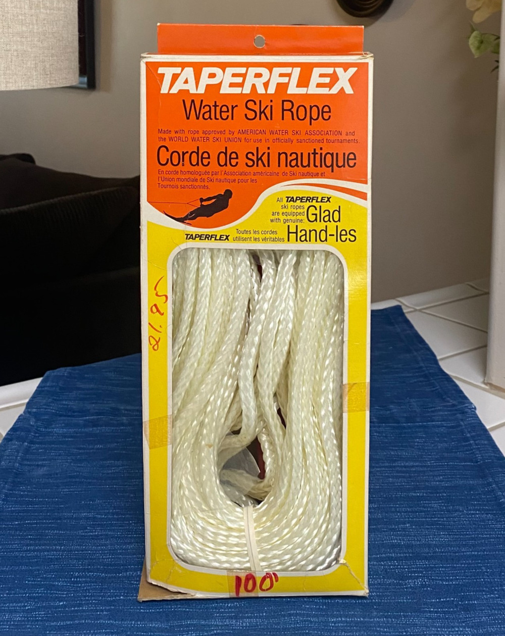 Vintage Water skiing Taperflex 100' SKI TOW Handle Rope Boating 87B